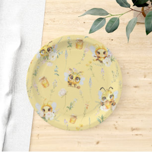 Waterverf Schattige Bee Wildflower Baby shower Papieren Bordje