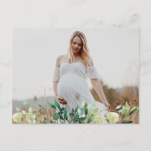 Waterverf Schattige Beer Greenery Baby shower Foto Uitnodiging Briefkaart (Achterkant)