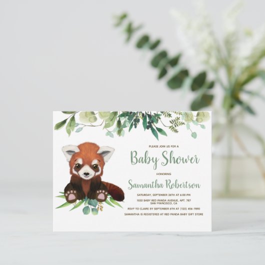Waterverf Schattige Beer Greenery Baby shower Foto Uitnodiging Briefkaart (Staand voorkant)
