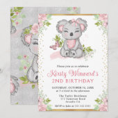 Waterverf Schattige Bloemen Koala Meisje 2e Verjaa Kaart (Voorkant / Achterkant)