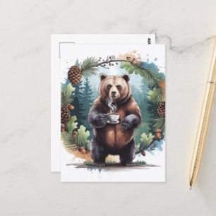 Waterverf Schattige bruin Beer met koffie Briefkaart