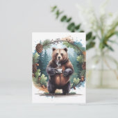 Waterverf Schattige bruin Beer met koffie Briefkaart (Staand voorkant)