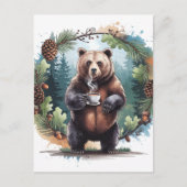 Waterverf Schattige bruin Beer met koffie Briefkaart (Voorkant)