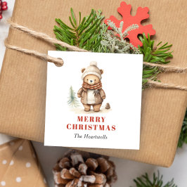 Waterverf Schattige Bruin Beer Vakantie Bedankjes Labels