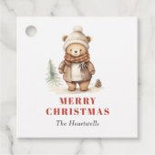 Waterverf Schattige Bruin Beer Vakantie Bedankjes Labels (Voorkant)