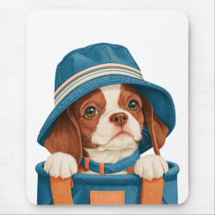 Waterverf Schattige Bruine Witte Hond Blauwe Hoed Muismat