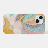 Waterverf schattige cartoon meisje. Roze fantasie iPhone 15 Case (Achterkant horizontaal)