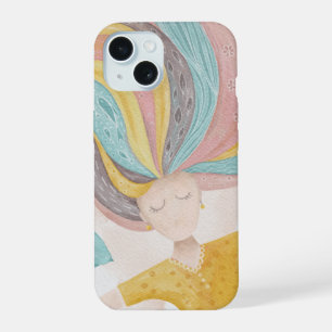 Waterverf schattige cartoon meisje. Roze fantasie iPhone 15 Case