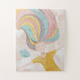 Waterverf schattige cartoon meisje. Roze fantasie Legpuzzel