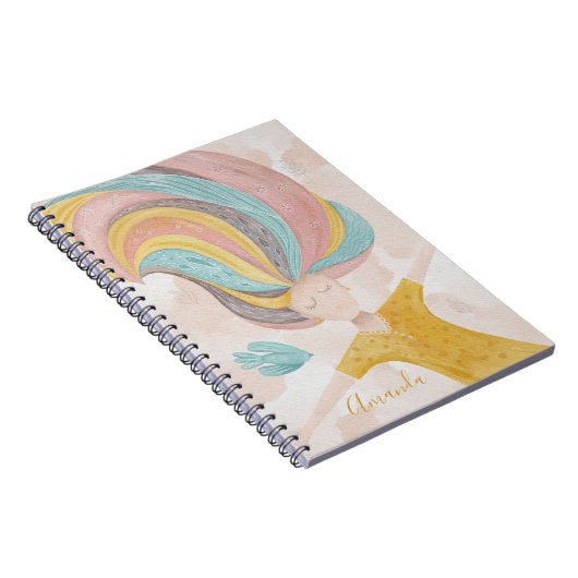 Waterverf schattige cartoon meisje. Roze fantasie Notitieboek (Rechterzijde)