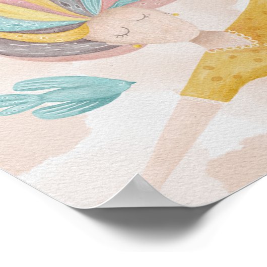 Waterverf schattige cartoon meisje. Roze fantasie Poster (Hoek)