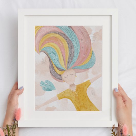 Waterverf schattige cartoon meisje. Roze fantasie Poster