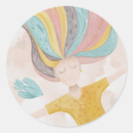 Waterverf schattige cartoon meisje. Roze fantasie Ronde Sticker