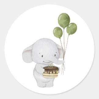 Waterverf Schattige Chef Olifant met Cake & Balloo Ronde Sticker