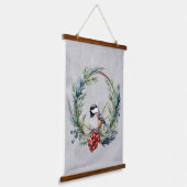 Waterverf Schattige Chickadee Vogelkrans Kerstmis Hangend Wandkleed (Gebogen)