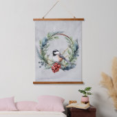 Waterverf Schattige Chickadee Vogelkrans Kerstmis Hangend Wandkleed (Slaapkamer)