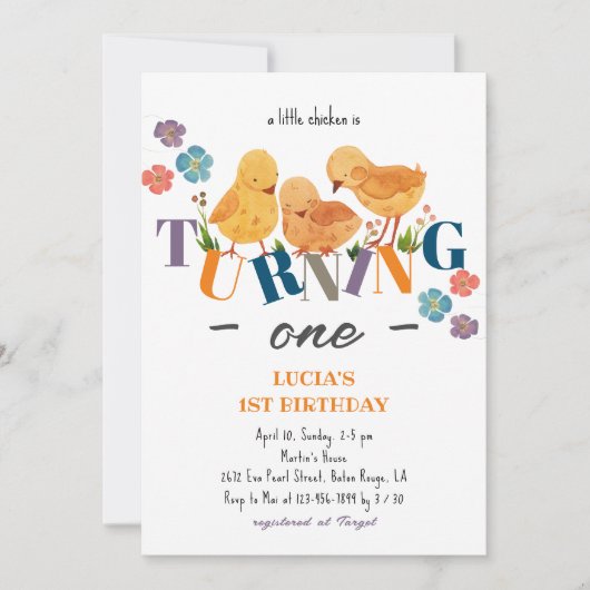 Waterverf Schattige Chicken Family 1e Verjaardag Kaart (Voorkant)