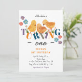 Waterverf Schattige Chicken Family 1e Verjaardag Kaart (Staand voorkant)