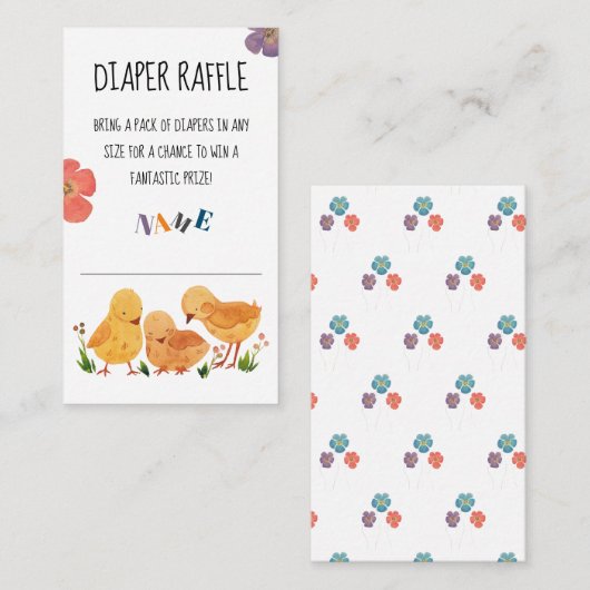 Waterverf Schattige Chicken Family Luier Raffle Informatiekaartje (Voorkant / Achterkant)