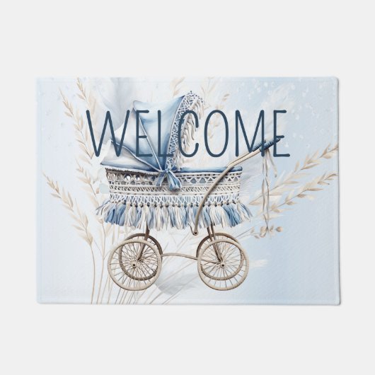 Waterverf Schattige Classic Baby kinderwagen Blauw Deurmat (Voorkant)