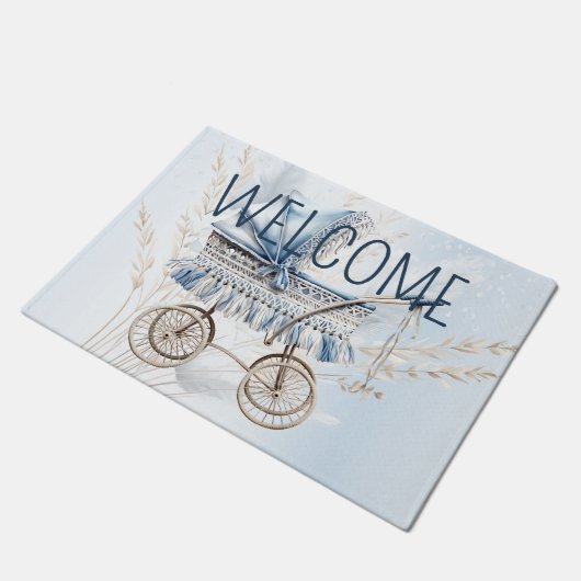 Waterverf Schattige Classic Baby kinderwagen Blauw Deurmat (Schuin)