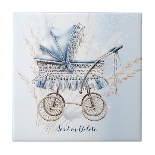 Waterverf Schattige Classic Baby kinderwagen Blauw Tegeltje (Voorkant)