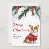 Waterverf Schattige Corgi Dog Vrolijk Kerstfeest Feestdagenkaart (Voorkant)