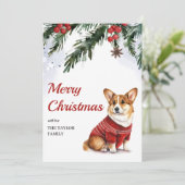 Waterverf Schattige Corgi Dog Vrolijk Kerstfeest Feestdagenkaart (Staand voorkant)