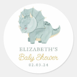 Waterverf Schattige Dino Baby shower Ronde Sticker