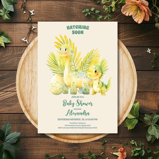 Waterverf Schattige Dinosaur Groen Baby shower Kaart
