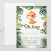 Waterverf schattige dinosaurus Oh boy tropisch gro Kaart (Voorkant / Achterkant)