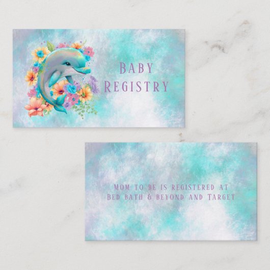 Waterverf Schattige Dolfijnen- en Floral-Baby Informatiekaartje (Voorkant / Achterkant)