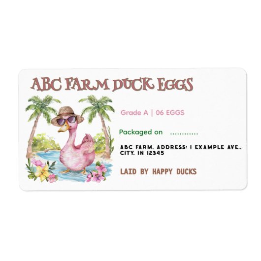 Waterverf Schattige Eend Ei Karton Label (Voorkant)