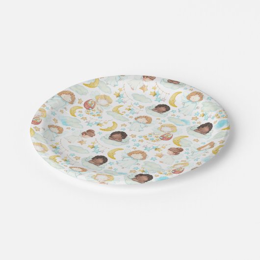 Waterverf schattige Engelsen en sterren Papieren Bordje (Gekanteld)