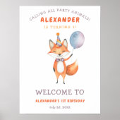 Waterverf Schattige Fox 1st Birthday Poster (Voorkant)