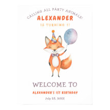 Waterverf Schattige Fox 1st Birthday