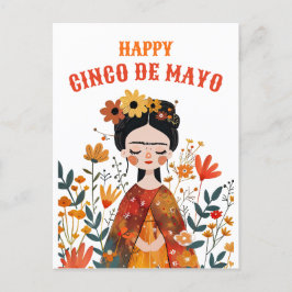 Waterverf Schattige Frida Kahlo Happy Cinco de May Briefkaart