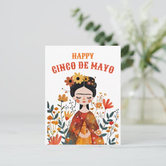 Waterverf Schattige Frida Kahlo Happy Cinco de May Briefkaart (Staand voorkant)