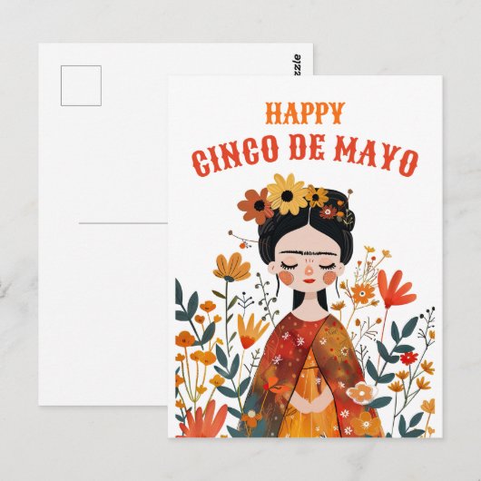 Waterverf Schattige Frida Kahlo Happy Cinco de May Briefkaart (Voorkant / Achterkant)