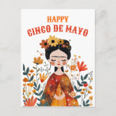 Waterverf Schattige Frida Kahlo Happy Cinco de May Briefkaart (Voorkant)