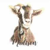 Waterverf Schattige Geit Boerderij Dier Custom Nam Sticker (Voorkant)