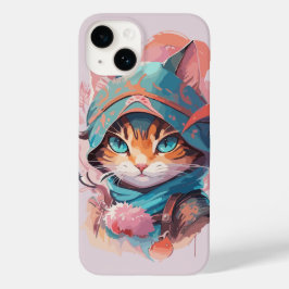 Waterverf Schattige Hooded Ninja Cat Case-Mate iPhone 14 Hoesje