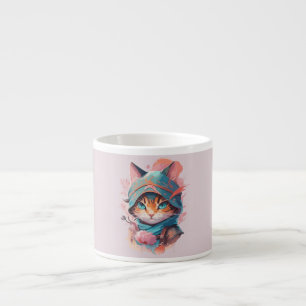 Waterverf Schattige Hooded Ninja Cat Espresso Kop