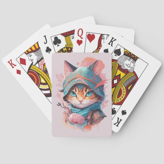 Waterverf Schattige Hooded Ninja Cat Pokerkaarten (Achterkant)