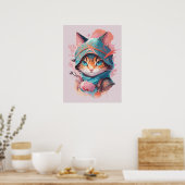 Waterverf Schattige Hooded Ninja Cat Poster (Keuken)