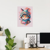 Waterverf Schattige Hooded Ninja Cat Poster (Thuiskantoor)