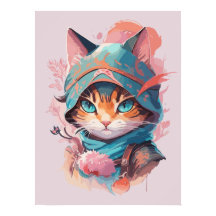 Waterverf Schattige Hooded Ninja Cat