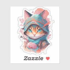 Waterverf Schattige Hooded Ninja Cat Sticker