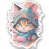 Waterverf Schattige Hooded Ninja Cat Sticker (Voorkant)