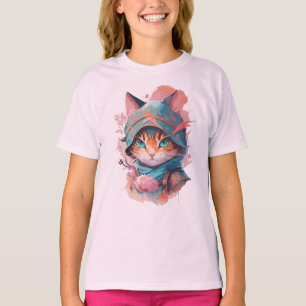 Waterverf Schattige Hooded Ninja Cat T-shirt